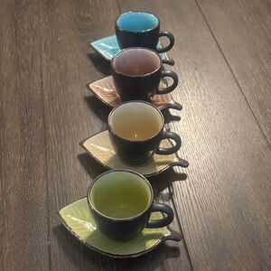 Colorful Ceramic Espresso Cup Set with Leaf Saucers